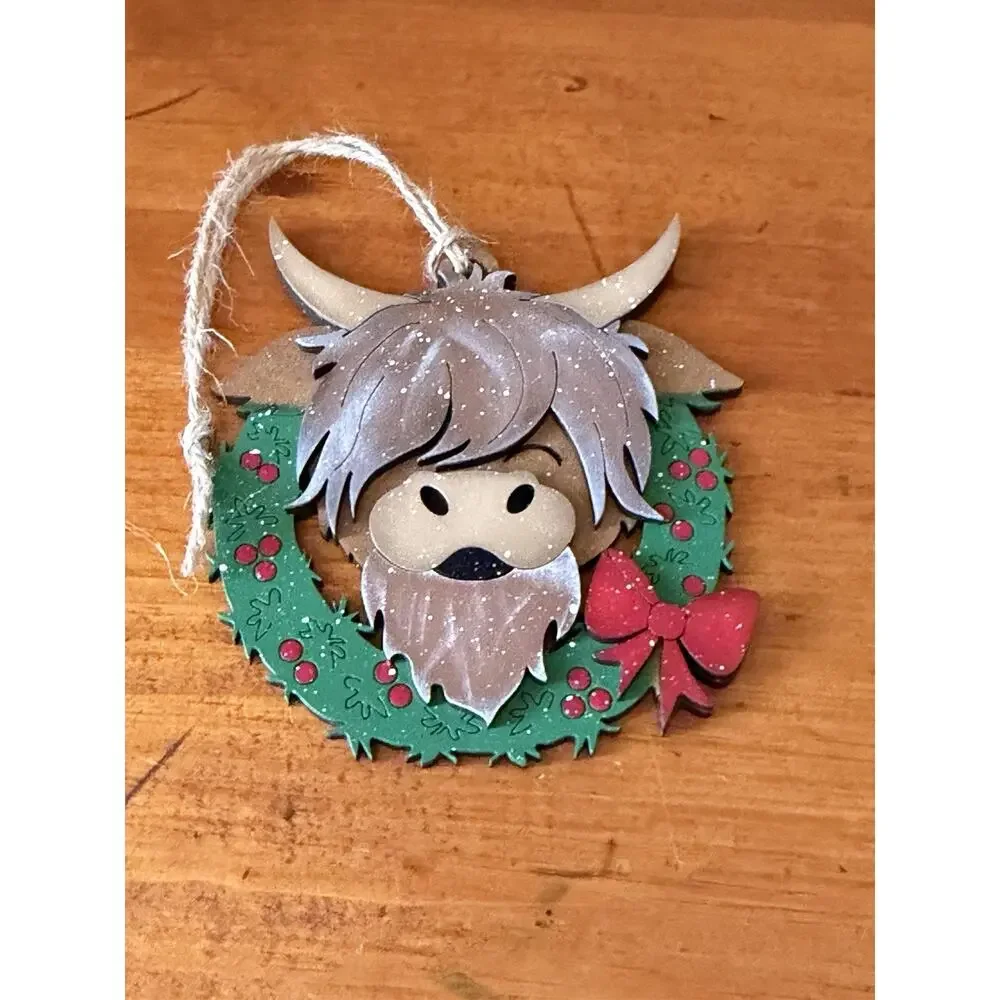 Highland Cow Christmas Kitchen Towel & Ornament Bundle Farmhouse Holiday Decor